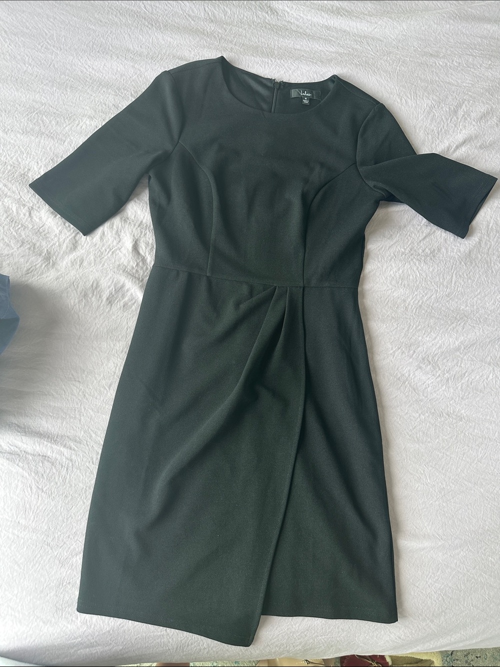 Lulu's black Midi Sheath Dress with Short Sleeves